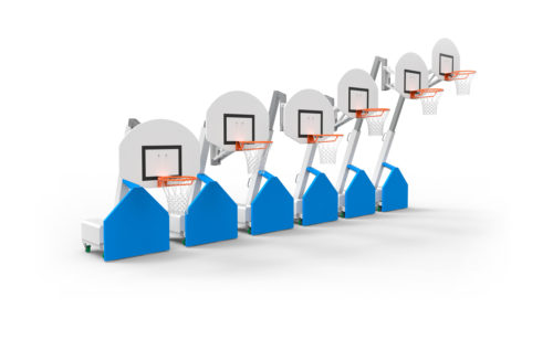 Panier de basket ball mobile à 6 hauteurs, mât en acier carré télescopiques, sur roulette, avec mousse de protection