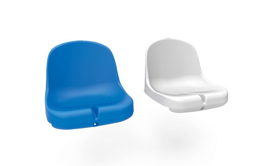 Blue and white plastic seat for team shelters Metalu Plast accessories for touch shelters