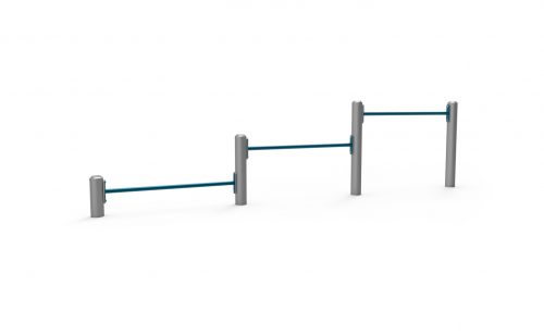 Street workout apparatus, triple push-up bar in galvanized and plastic-coated steel, anti-slip and anti-corrosion texture