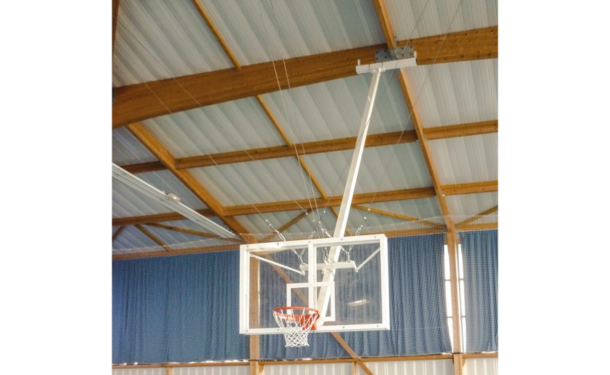 Roof mounted basketball goal with tempered glass backboard Metalu Plast