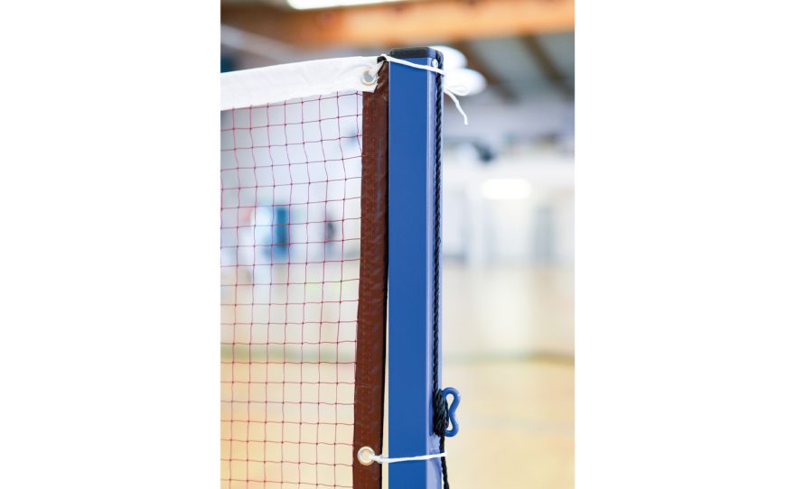 Badminton post with its net adapted to competition