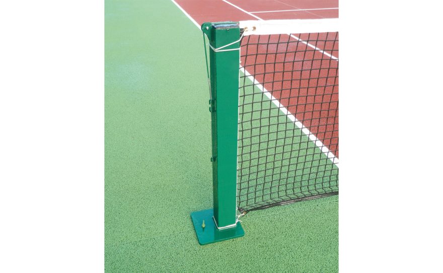 Square steel tennis posts on base plate Metalu Plast