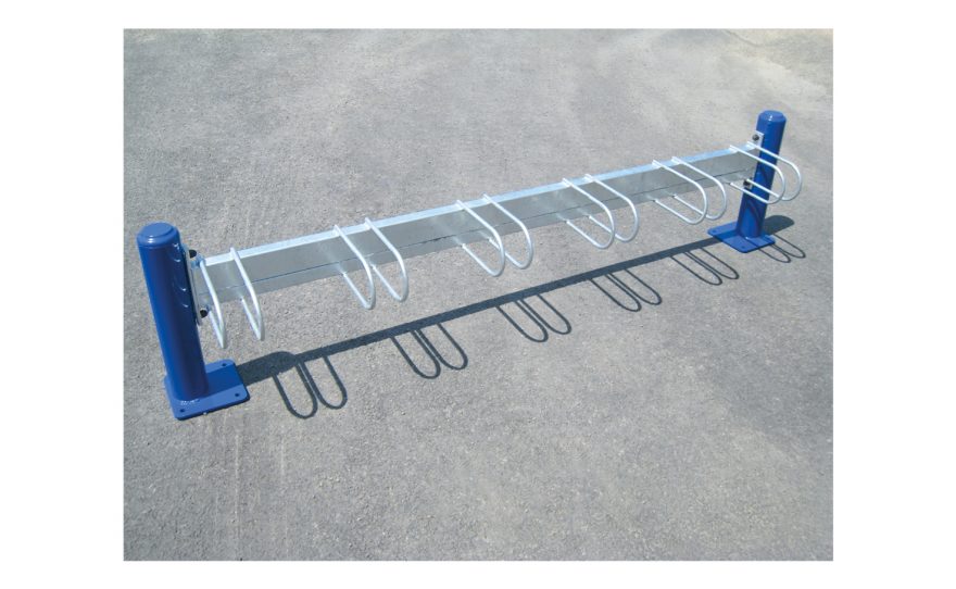Galvanized steel bicycle rack on blue plate Metalu