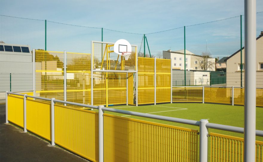 multisports pediment brooklyn model with grating panels infill Metalu HDPE basket backboard