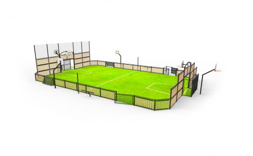 Multi use games area Boreal with wood panel infill Metalu Plast