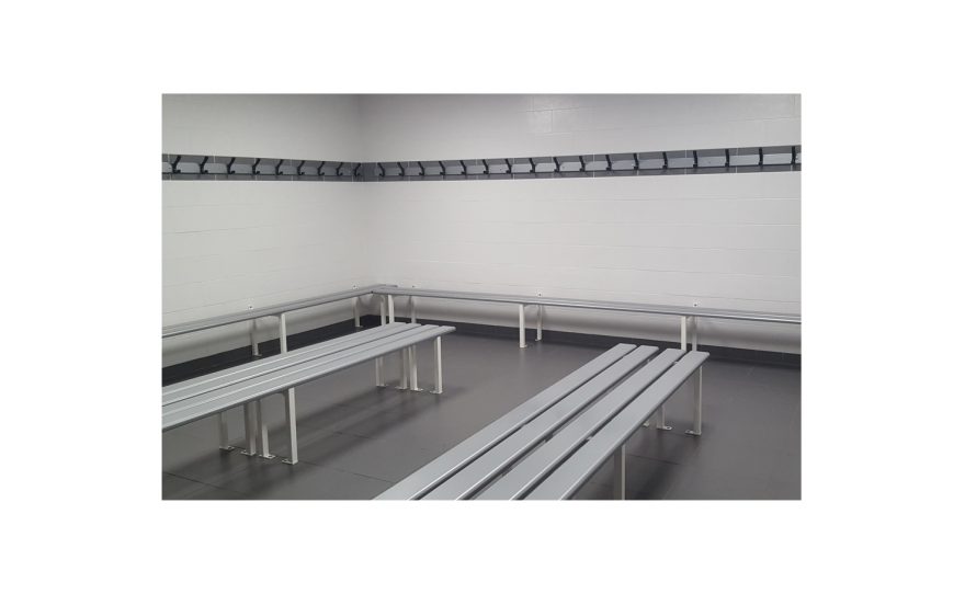 Locker room with single benches and coat peg made by Metalu Plast