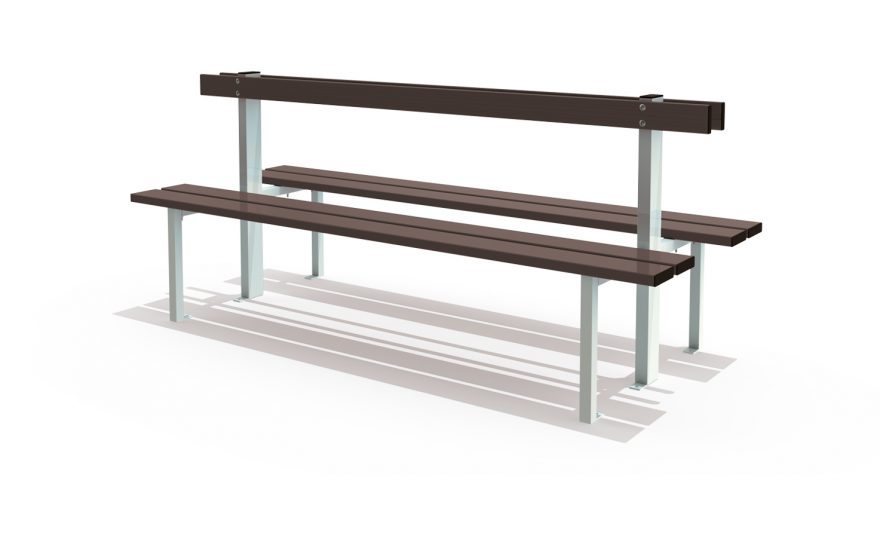 Central floor mounted bench with backrest Central floor mounted bench with backrest for locker room