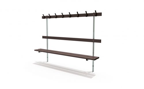 Wall mounted bench for locker room with backrest and peg rail Metalu Plast manufacturer of sports equipment