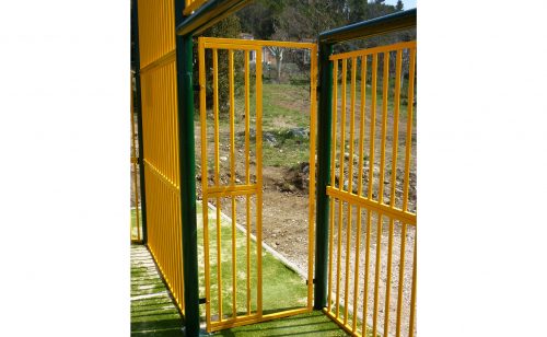 multisports playground with yellow grid by the side of the goal