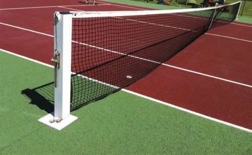 square plastic-powder tennis post on base plate