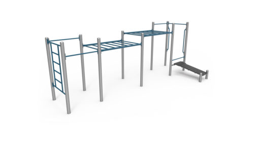 Street workout apparatus, The handset composed of 6 modules, in galvanized and plastic-coated steel, anti-slip and anti-corrosion texture