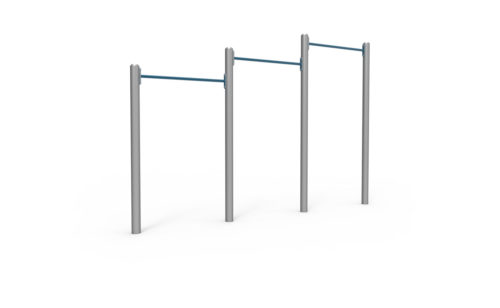 Street workout apparatus, triple pull-up bars in galvanized and plastic-coated steel, anti-slip and anti-corrosion texture