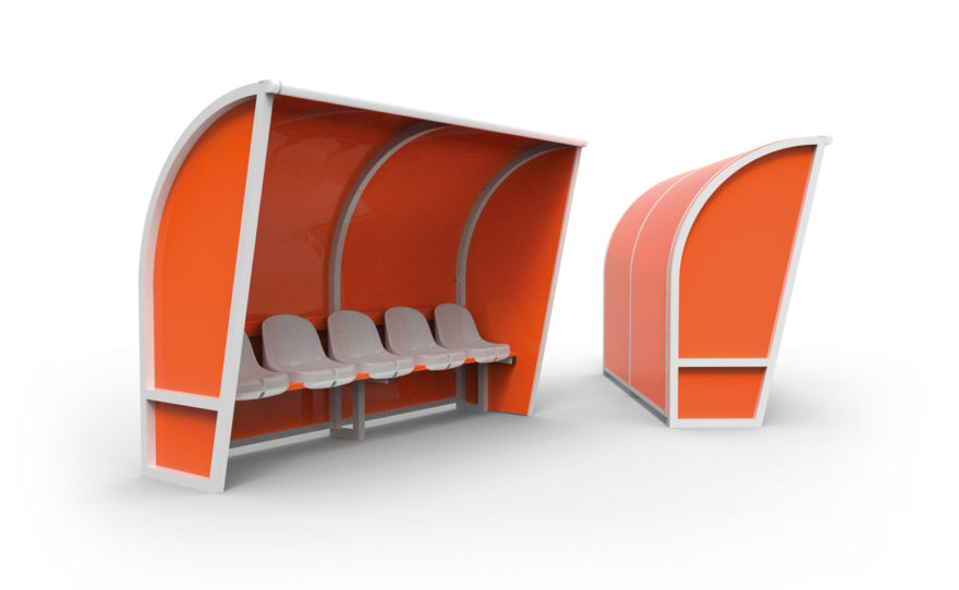 Banc de touche aluminium, remplissage orange, sièges plastique